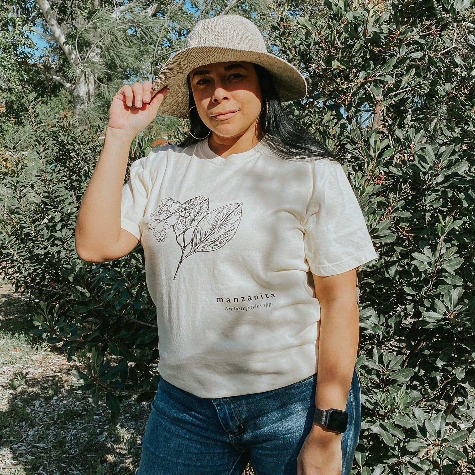 Manzanita Unisex T-shirt in White Leaf Ivory